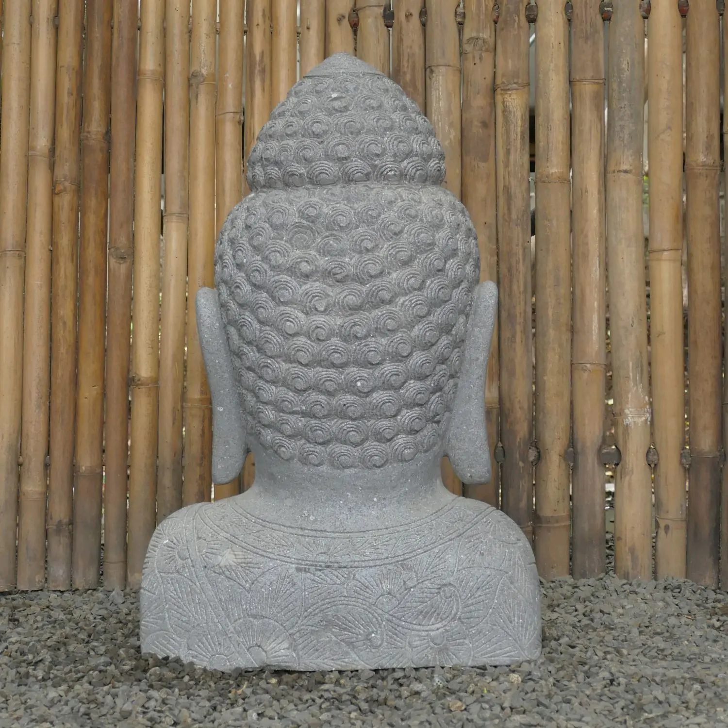  Product image 5 of the product “Buddha bust with floral carving, 55 x 40 x 80cm. Natural stone (river stone), stonemasonry ”